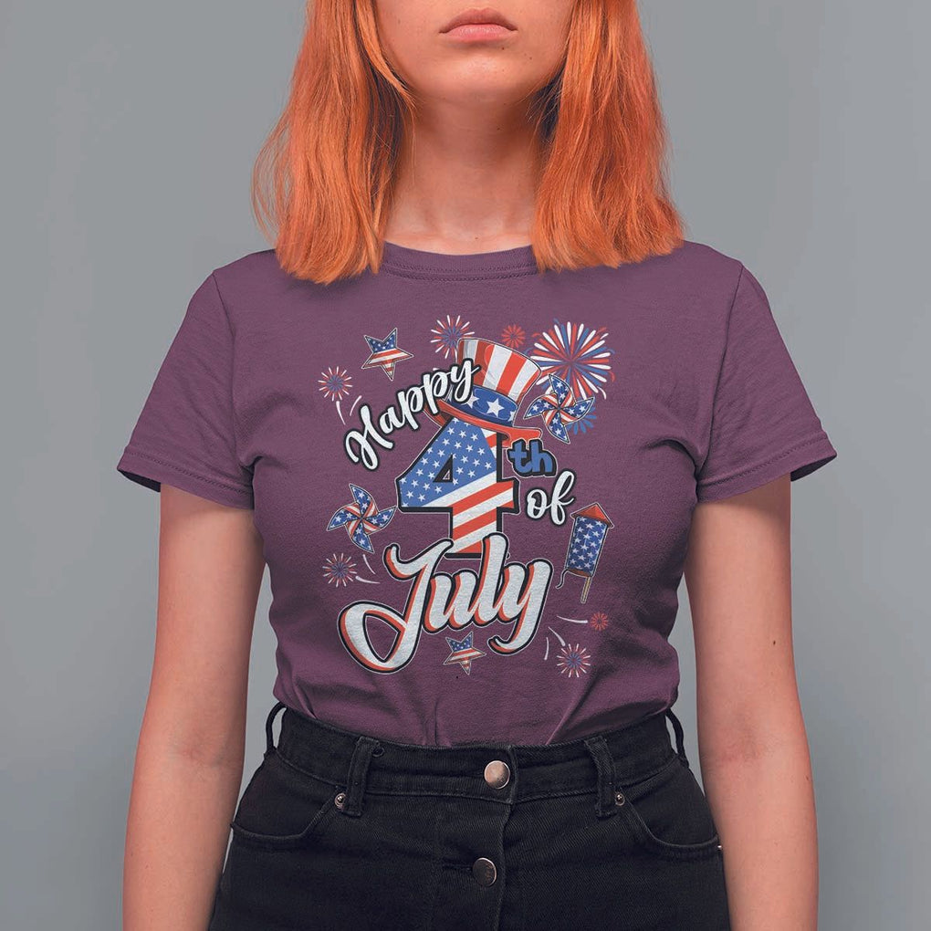 Funny Patriotic Independence Day T Shirt For Women Happy 4th Of July American Firework TS11 Maroon Print Your Wear