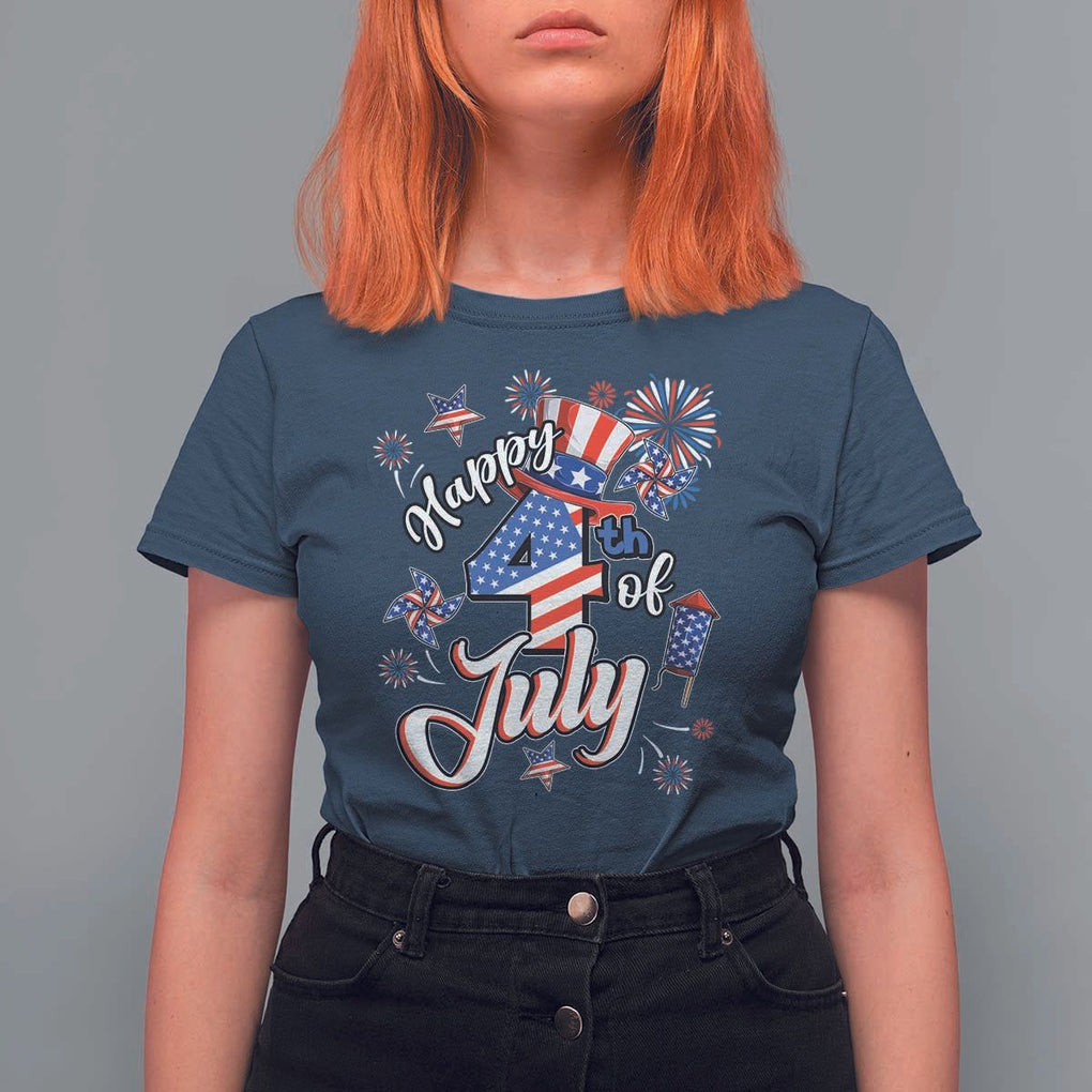 Funny Patriotic Independence Day T Shirt For Women Happy 4th Of July American Firework TS11 Navy Print Your Wear