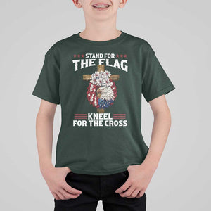 Christian Faith T Shirt For Kid 4th Of July Stand For The Flag Kneel For The Cross USA Flag TS11 Dark Forest Green Print Your Wear