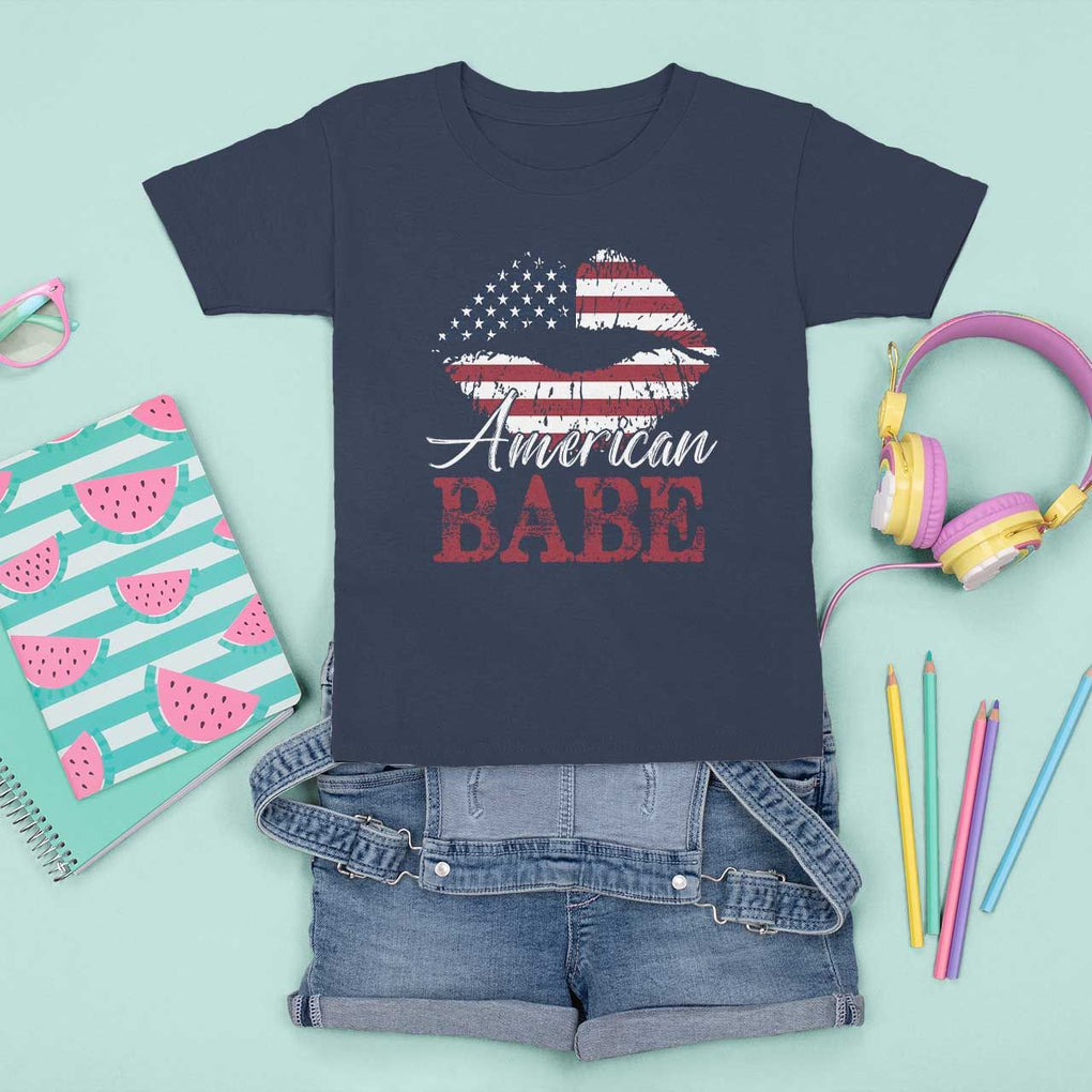 Funny 4th Of July T Shirt For Kid American Babe Flag Vintage Lips TS11 Navy Print Your Wear