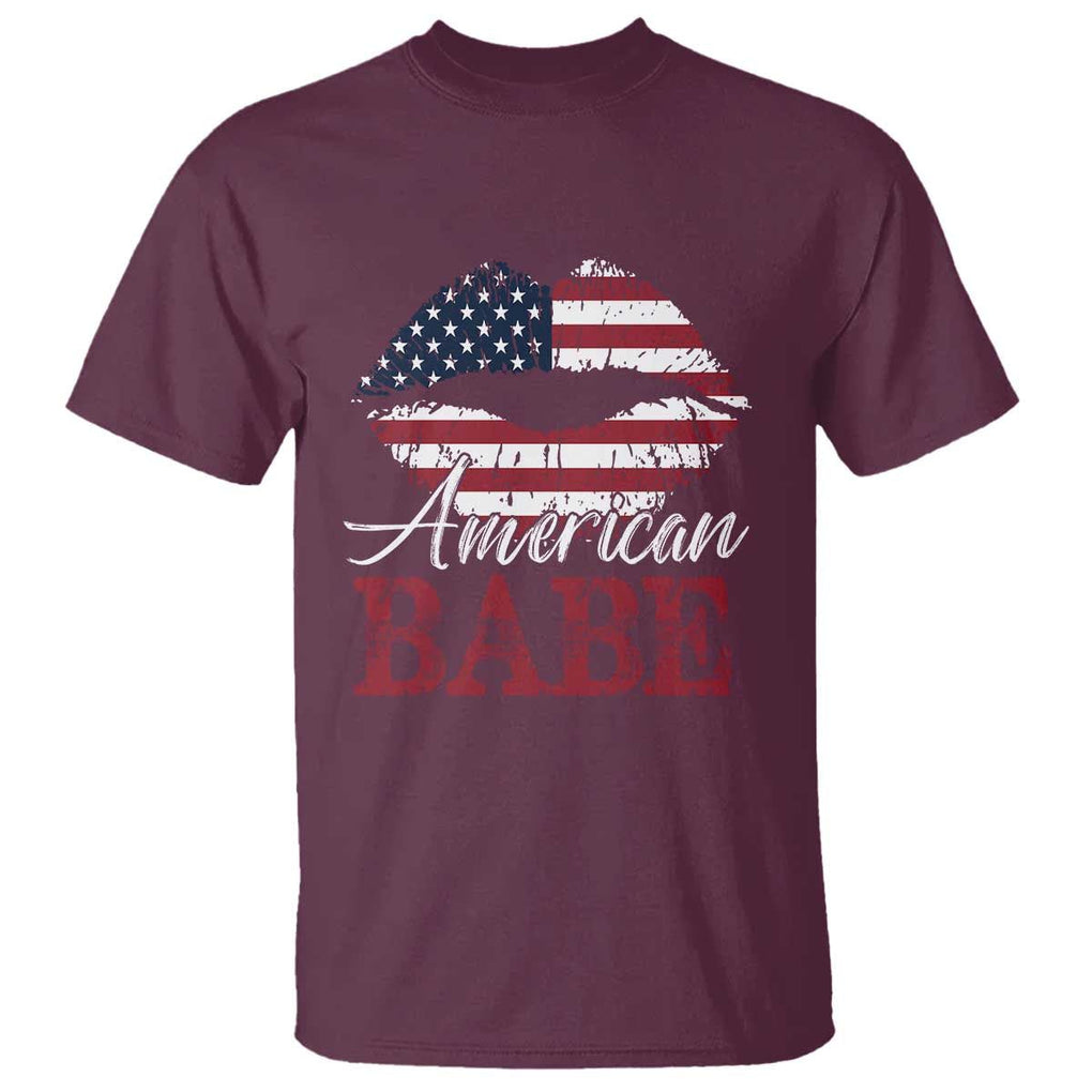 Funny 4th Of July T Shirt American Babe Flag Vintage Lips TS11 Maroon Print Your Wear