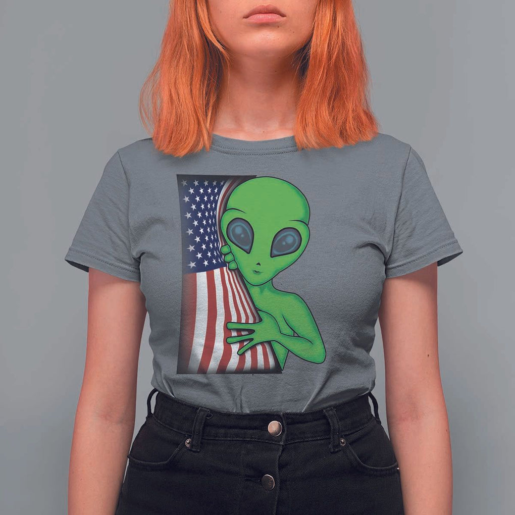 Funny 4th Of July Alien T Shirt For Women USA American Flag UFO TS11 Charcoal Print Your Wear