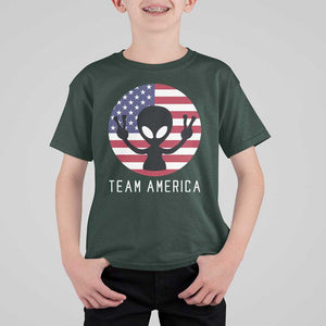 Funny 4th Of July Alien T Shirt For Kid Team America USA Flag UFO TS11 Dark Forest Green Print Your Wear