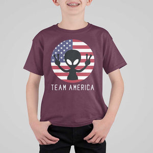 Funny 4th Of July Alien T Shirt For Kid Team America USA Flag UFO TS11 Maroon Print Your Wear