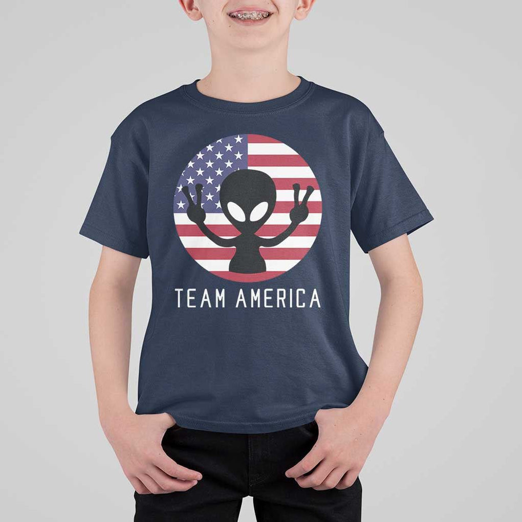 Funny 4th Of July Alien T Shirt For Kid Team America USA Flag UFO TS11 Navy Print Your Wear