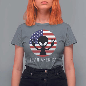 Funny 4th Of July Alien T Shirt For Women Team America USA Flag UFO TS11 Charcoal Print Your Wear