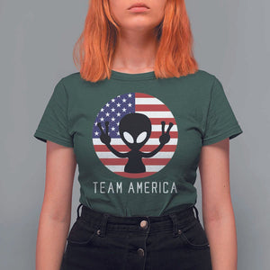 Funny 4th Of July Alien T Shirt For Women Team America USA Flag UFO TS11 Dark Forest Green Print Your Wear