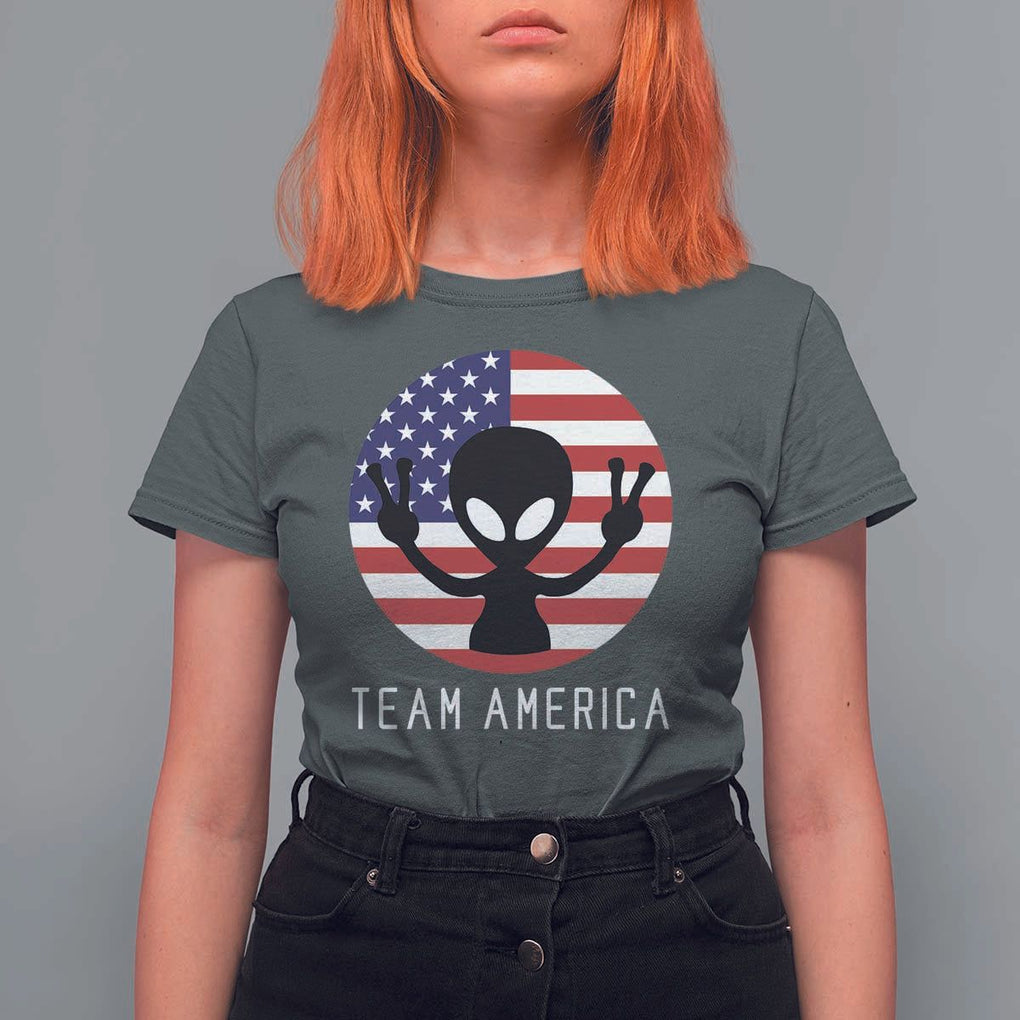 Funny 4th Of July Alien T Shirt For Women Team America USA Flag UFO TS11 Dark Heather Print Your Wear