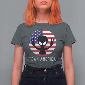 Funny 4th Of July Alien T Shirt For Women Team America USA Flag UFO TS11 Dark Heather Print Your Wear