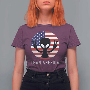 Funny 4th Of July Alien T Shirt For Women Team America USA Flag UFO TS11 Maroon Print Your Wear