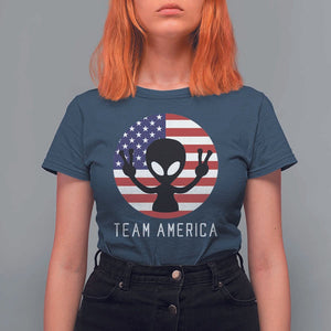 Funny 4th Of July Alien T Shirt For Women Team America USA Flag UFO TS11 Navy Print Your Wear