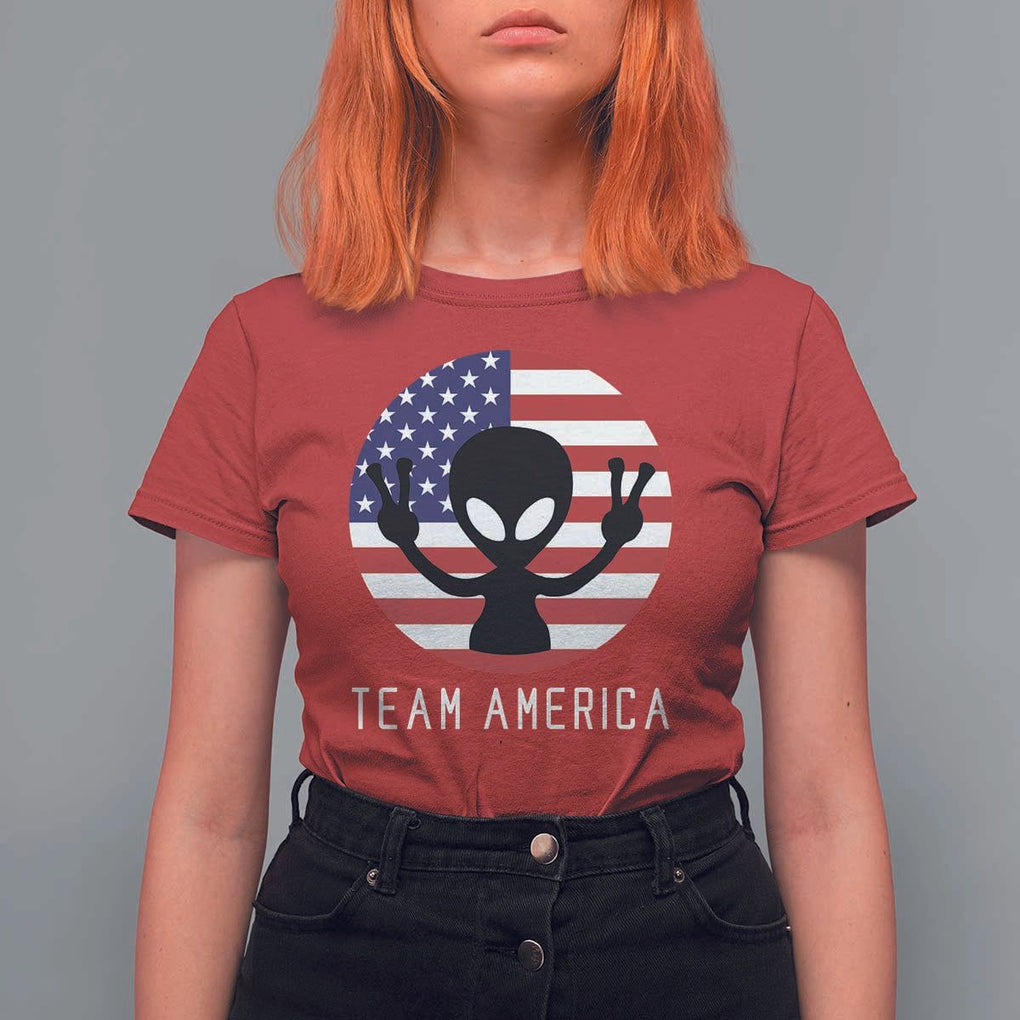 Funny 4th Of July Alien T Shirt For Women Team America USA Flag UFO TS11 Red Print Your Wear
