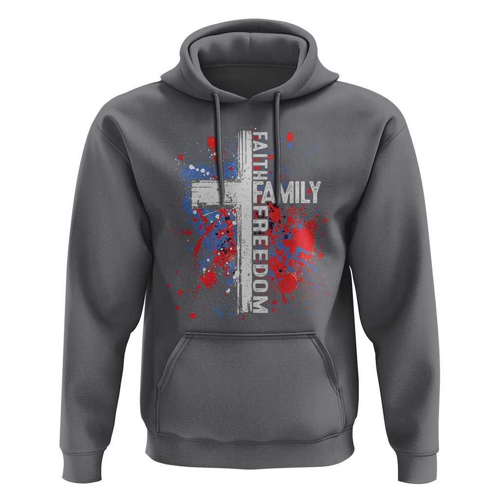 Patriotic Christian Hoodie Faith Family Freedom Vintage USA Flag Cross 4th Of July TS11 Charcoal Print Your Wear