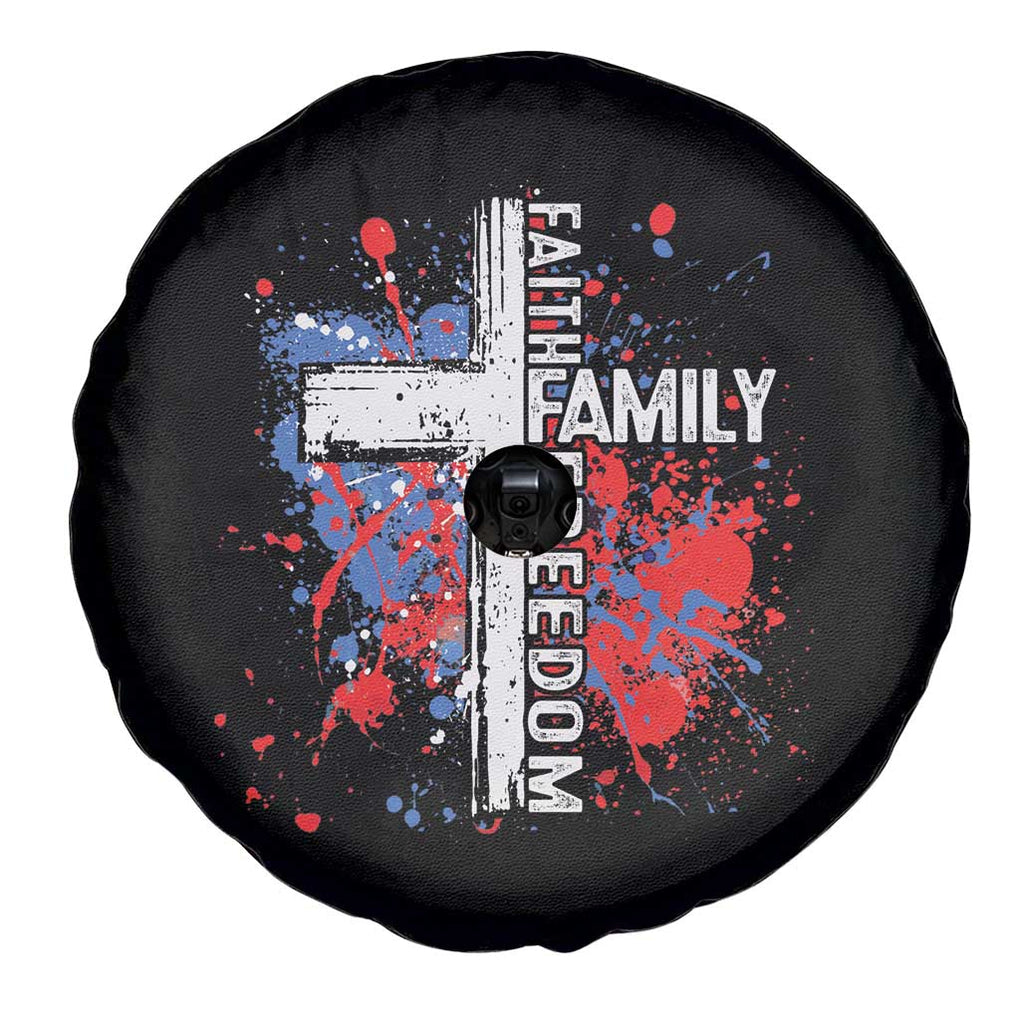 Patriotic Christian Spare Tire Cover Faith Family Freedom Vintage USA Flag Cross 4th Of July TS11 Print Your Wear