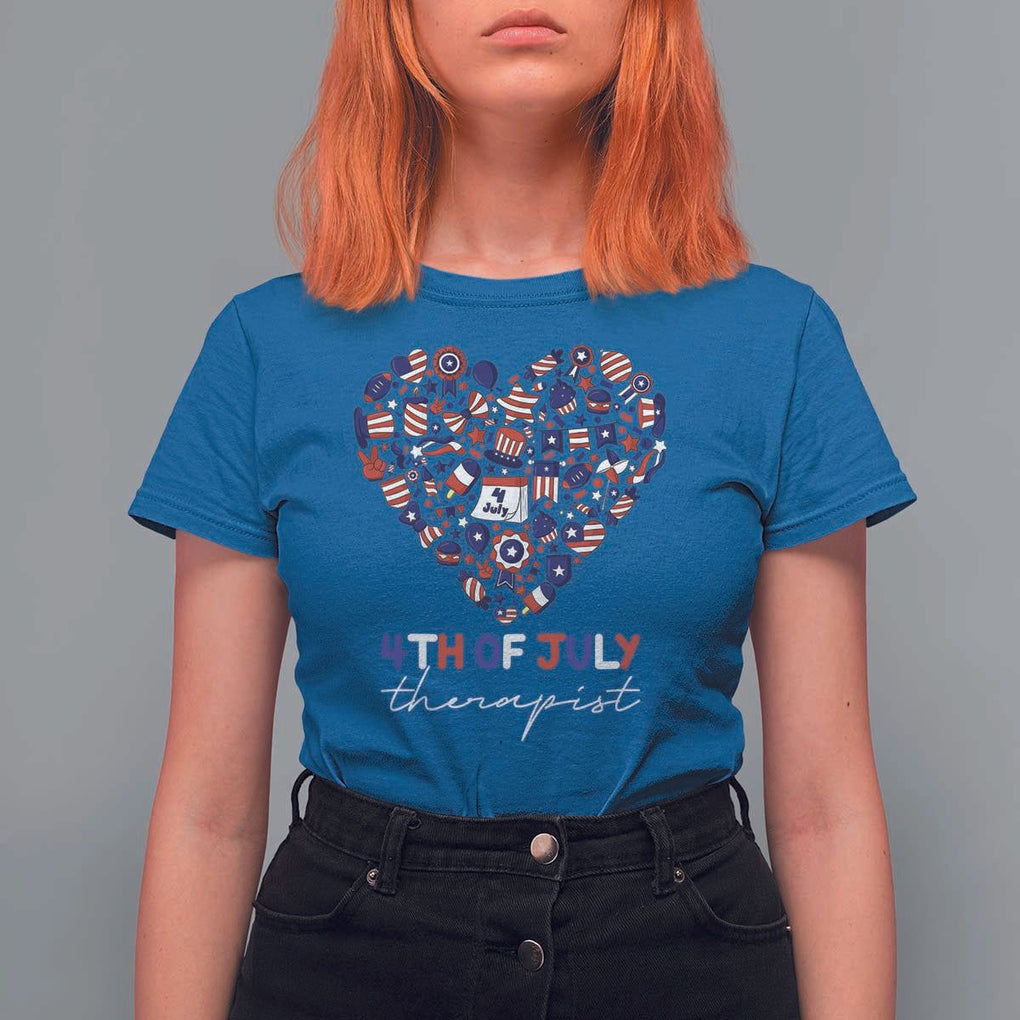 Funny Independence Day T Shirt For Women 4th Of July Therapist Big Heart TS11 Royal Blue Print Your Wear