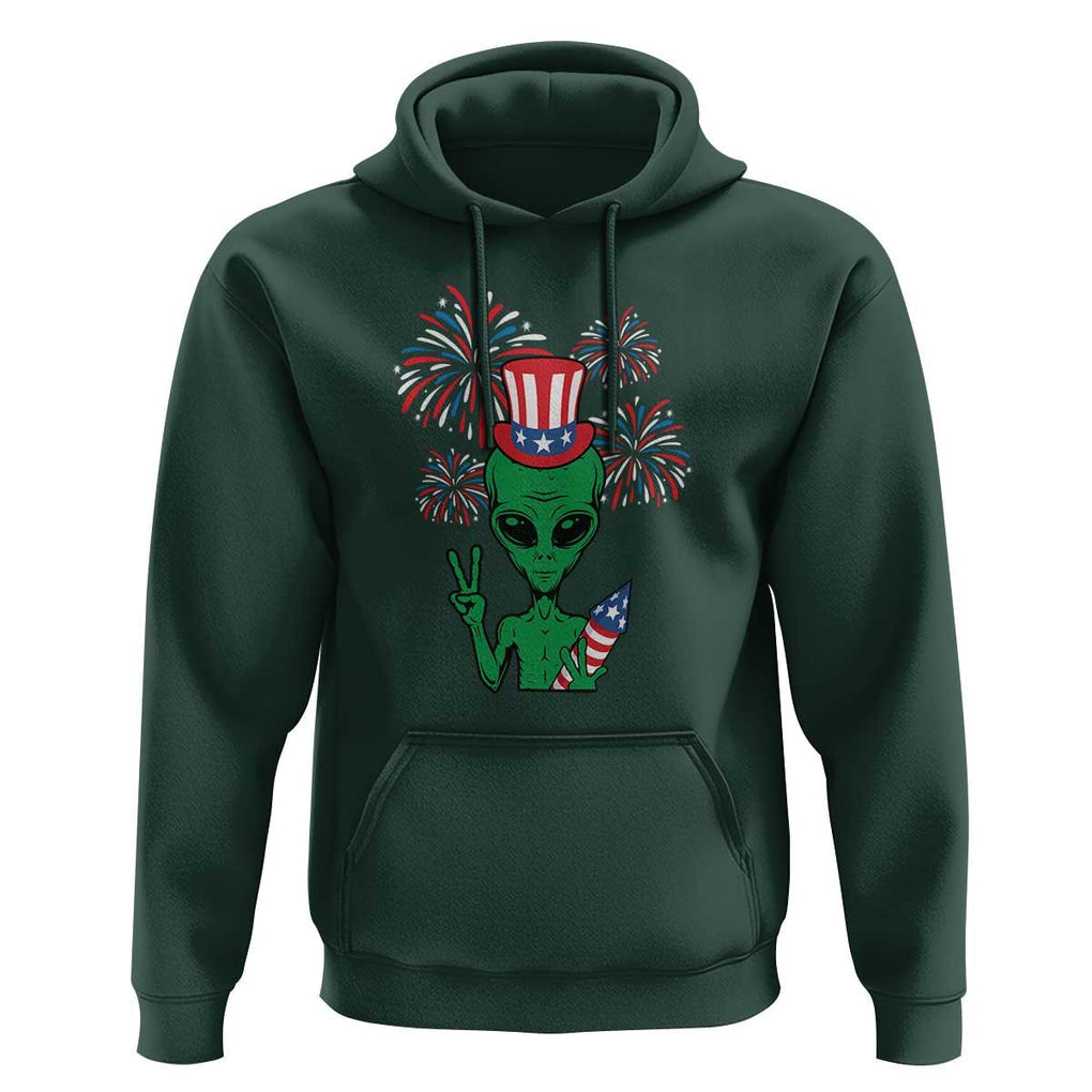 Funny Fourth Of July Alien Hoodie American USA Flag Fireworks TS11 Dark Forest Green Print Your Wear