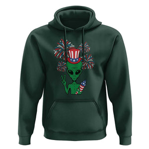 Funny Fourth Of July Alien Hoodie American USA Flag Fireworks TS11 Dark Forest Green Print Your Wear