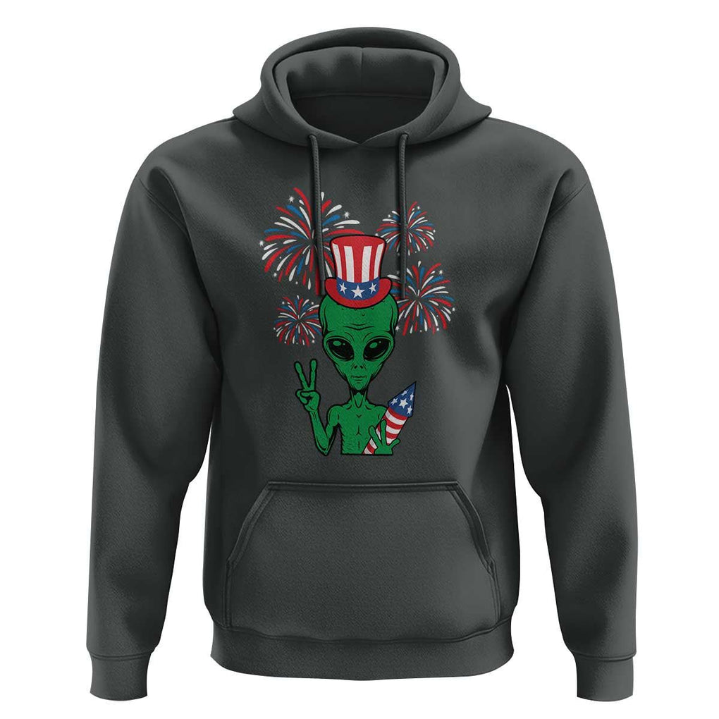 Funny Fourth Of July Alien Hoodie American USA Flag Fireworks TS11 Dark Heather Print Your Wear