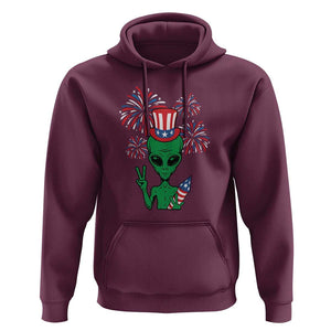 Funny Fourth Of July Alien Hoodie American USA Flag Fireworks TS11 Maroon Print Your Wear
