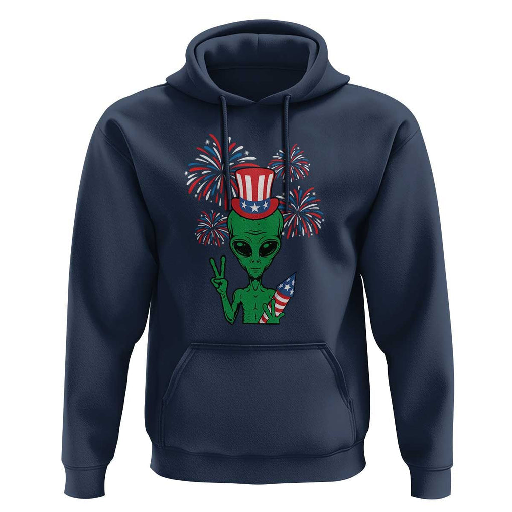 Funny Fourth Of July Alien Hoodie American USA Flag Fireworks TS11 Navy Print Your Wear