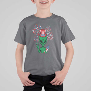 Funny Fourth Of July Alien T Shirt For Kid American USA Flag Fireworks TS11 Charcoal Print Your Wear