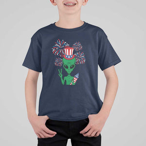 Funny Fourth Of July Alien T Shirt For Kid American USA Flag Fireworks TS11 Navy Print Your Wear