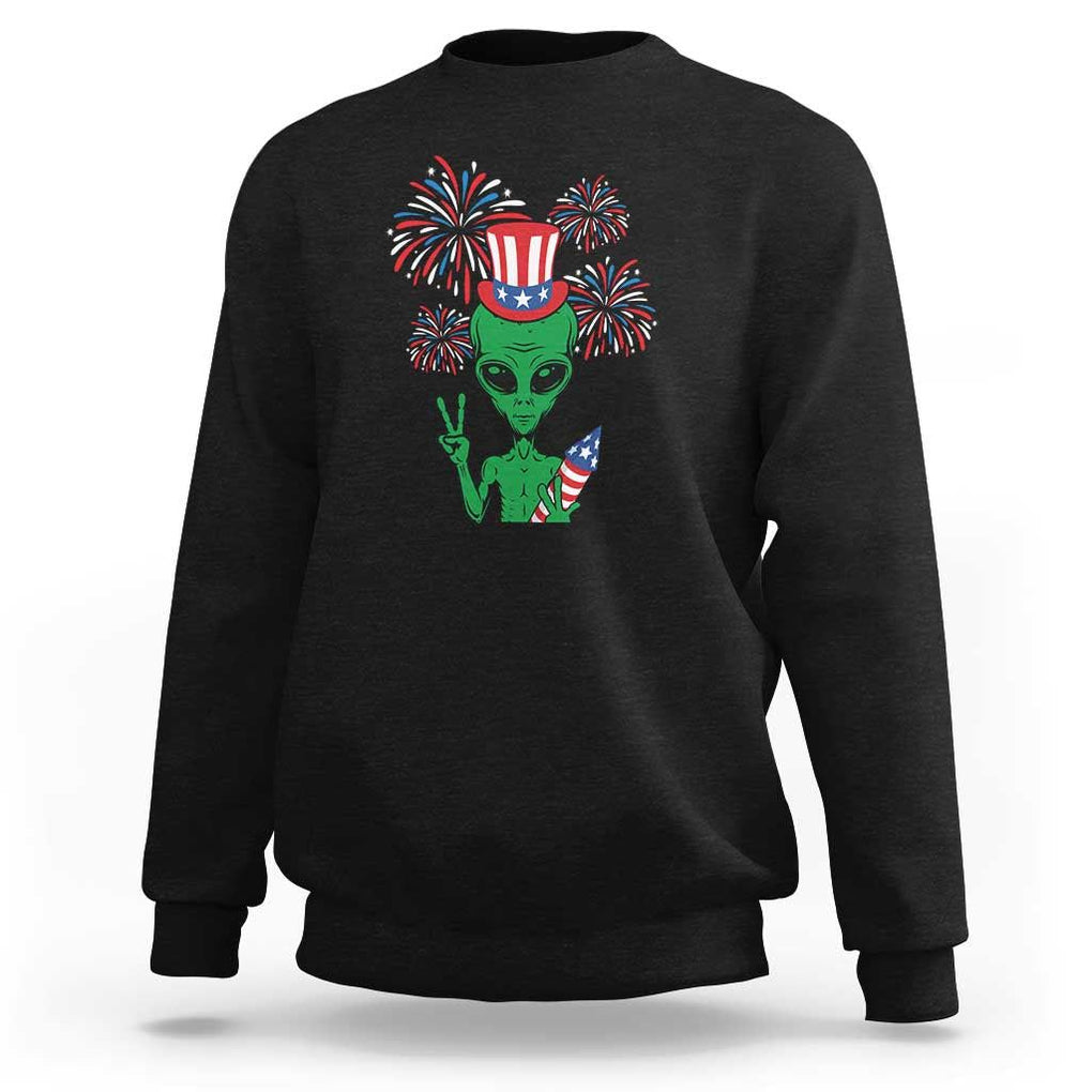 Funny Fourth Of July Alien Sweatshirt American USA Flag Fireworks TS11 Black Print Your Wear
