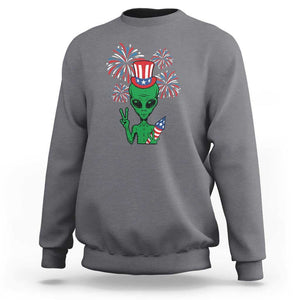 Funny Fourth Of July Alien Sweatshirt American USA Flag Fireworks TS11 Charcoal Print Your Wear