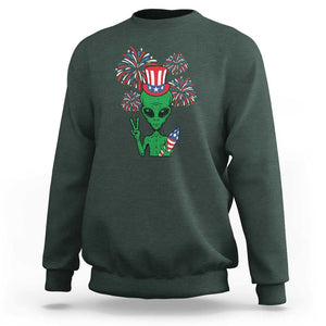 Funny Fourth Of July Alien Sweatshirt American USA Flag Fireworks TS11 Dark Forest Green Print Your Wear