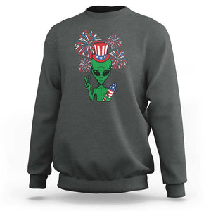 Funny Fourth Of July Alien Sweatshirt American USA Flag Fireworks TS11 Dark Heather Print Your Wear