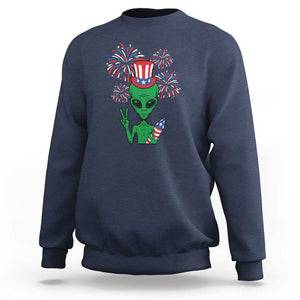 Funny Fourth Of July Alien Sweatshirt American USA Flag Fireworks TS11 Navy Print Your Wear