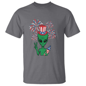 Funny Fourth Of July Alien T Shirt American USA Flag Fireworks TS11 Charcoal Print Your Wear