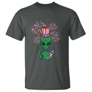Funny Fourth Of July Alien T Shirt American USA Flag Fireworks TS11 Dark Heather Print Your Wear