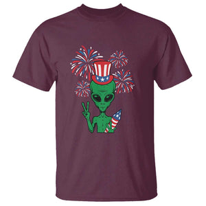 Funny Fourth Of July Alien T Shirt American USA Flag Fireworks TS11 Maroon Print Your Wear