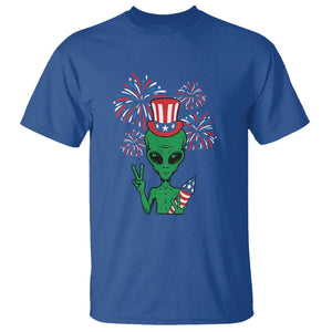 Funny Fourth Of July Alien T Shirt American USA Flag Fireworks TS11 Royal Blue Print Your Wear