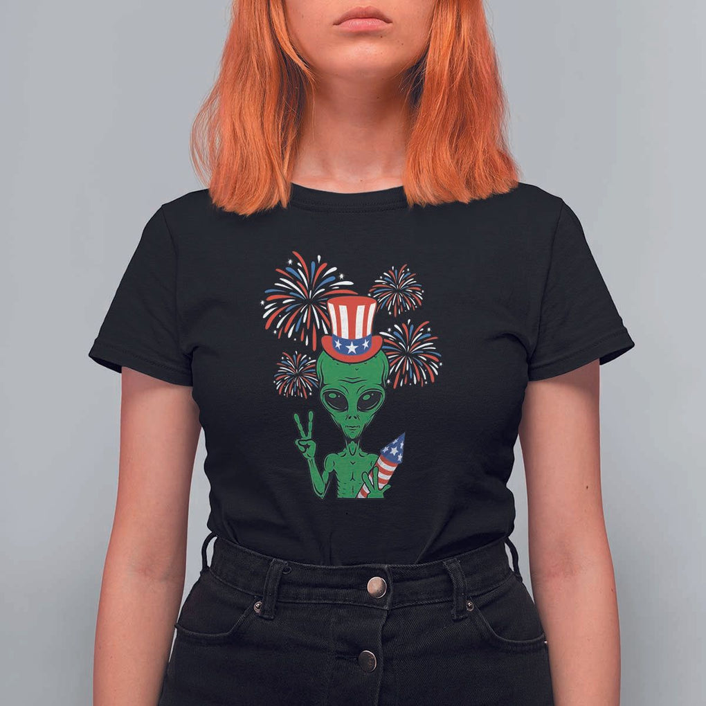 Funny Fourth Of July Alien T Shirt For Women American USA Flag Fireworks TS11 Black Print Your Wear