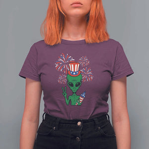 Funny Fourth Of July Alien T Shirt For Women American USA Flag Fireworks TS11 Maroon Print Your Wear