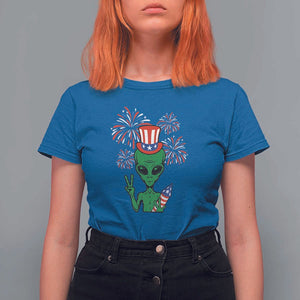 Funny Fourth Of July Alien T Shirt For Women American USA Flag Fireworks TS11 Royal Blue Print Your Wear