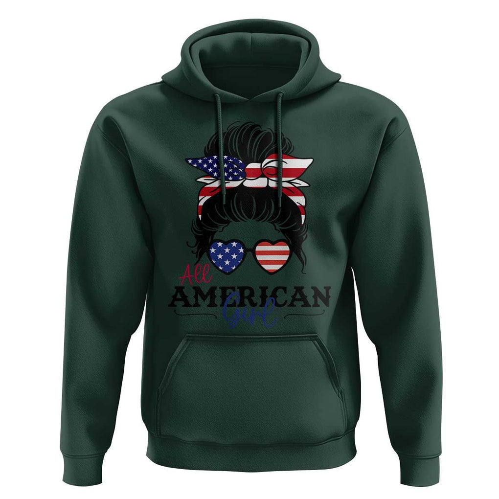 Fourth Of July Hoodie All American Girl USA Flag Independence Day TS11 Dark Forest Green Print Your Wear