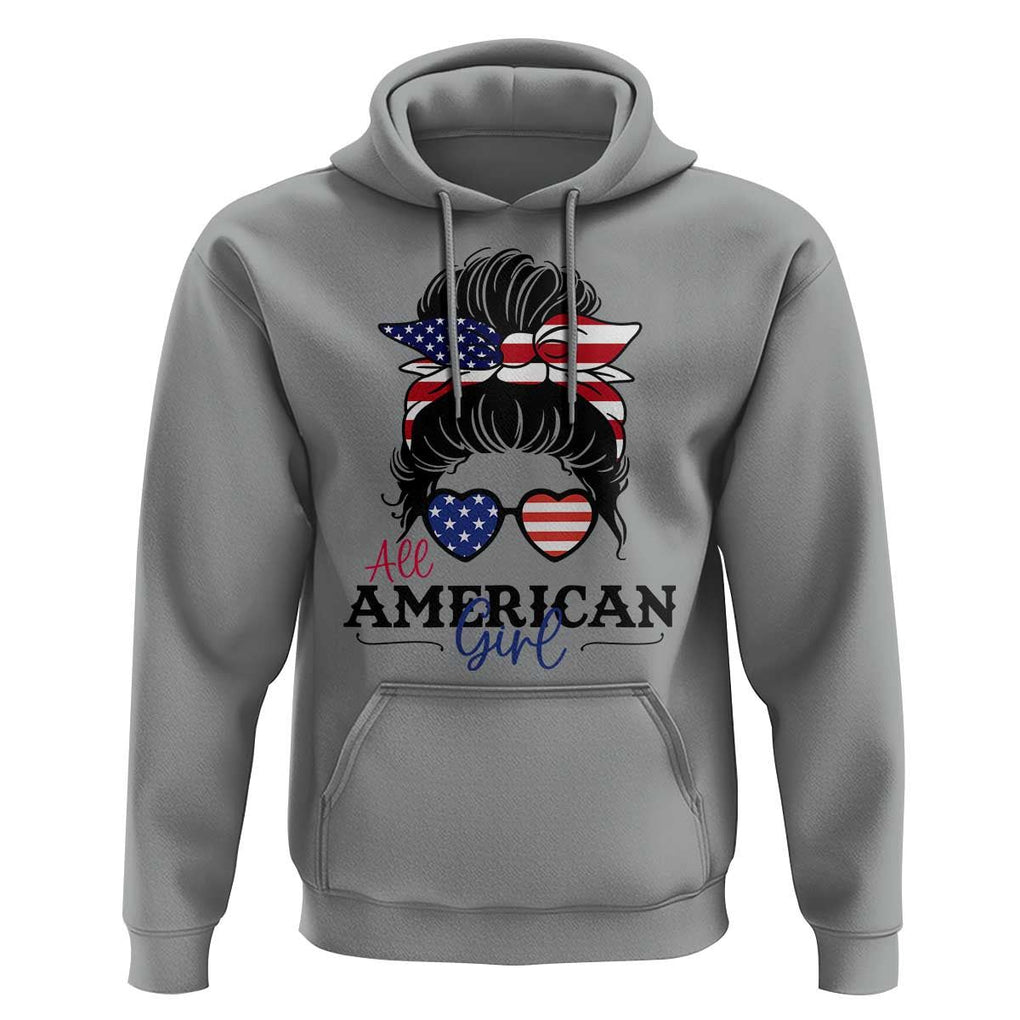 Fourth Of July Hoodie All American Girl USA Flag Independence Day TS11 Sport Gray Print Your Wear