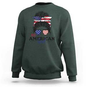 Fourth Of July Sweatshirt All American Girl USA Flag Independence Day TS11 Dark Forest Green Print Your Wear