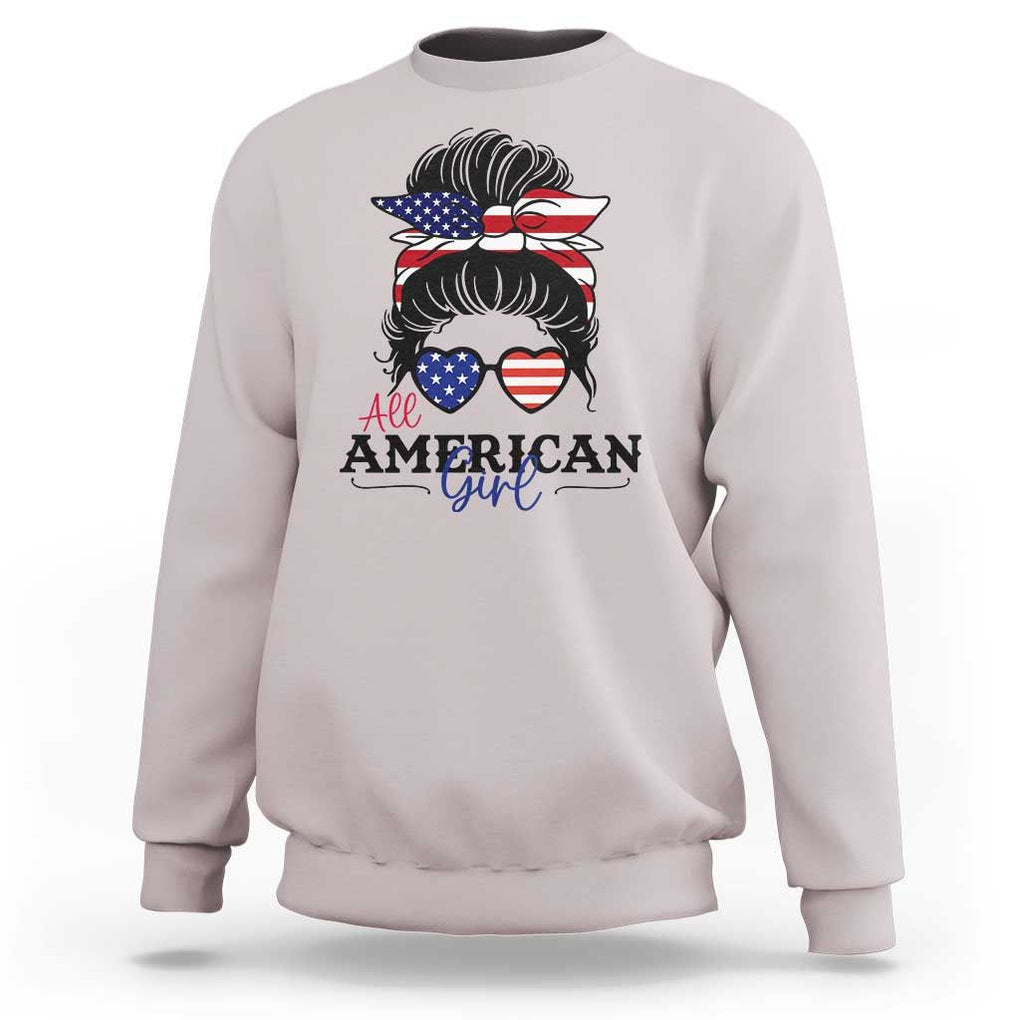 Fourth Of July Sweatshirt All American Girl USA Flag Independence Day TS11 Ice Gray Print Your Wear