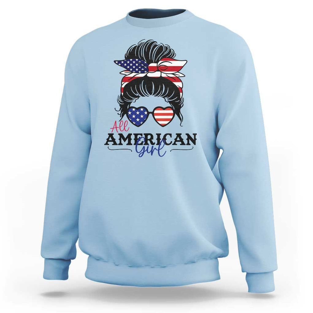 Fourth Of July Sweatshirt All American Girl USA Flag Independence Day TS11 Light Blue Print Your Wear