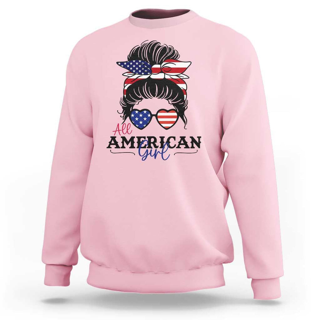 Fourth Of July Sweatshirt All American Girl USA Flag Independence Day TS11 Light Pink Print Your Wear