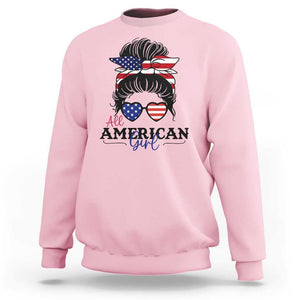 Fourth Of July Sweatshirt All American Girl USA Flag Independence Day TS11 Light Pink Print Your Wear