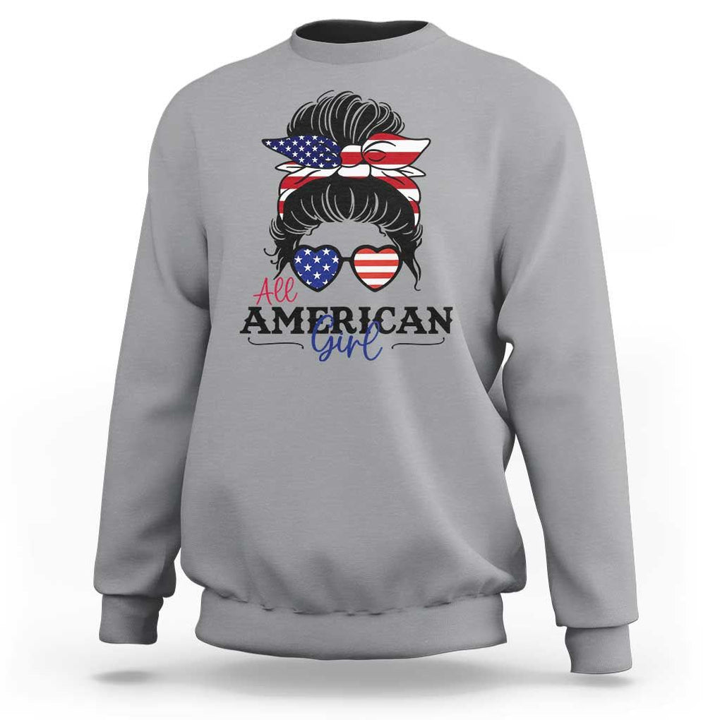 Fourth Of July Sweatshirt All American Girl USA Flag Independence Day TS11 Sport Gray Print Your Wear