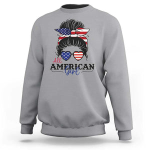 Fourth Of July Sweatshirt All American Girl USA Flag Independence Day TS11 Sport Gray Print Your Wear