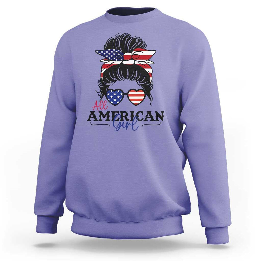 Fourth Of July Sweatshirt All American Girl USA Flag Independence Day TS11 Violet Print Your Wear