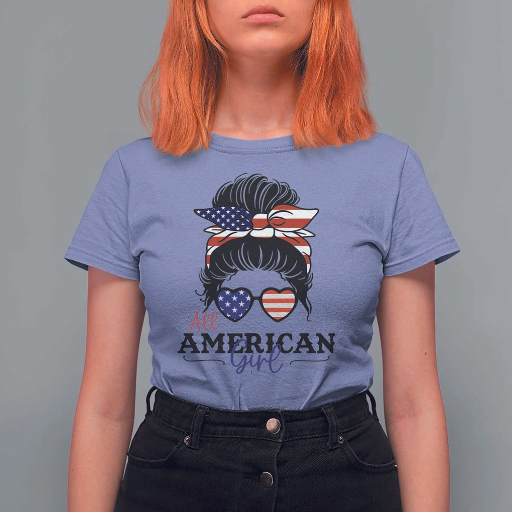 Fourth Of July T Shirt For Women All American Girl USA Flag Independence Day TS11 Violet Print Your Wear