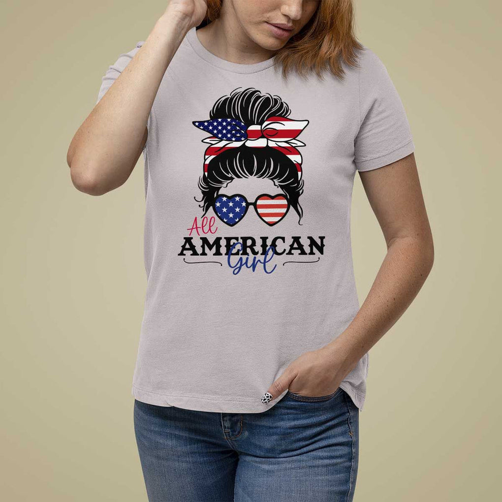 Fourth Of July T Shirt For Women All American Girl USA Flag Independence Day TS11 Ice Gray Print Your Wear